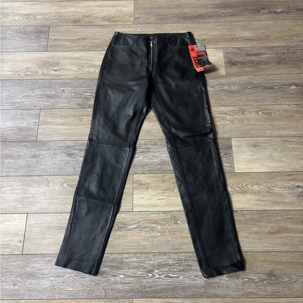 First Motorcycle Pants Sz 4 Black Genuine Leather Biker Goth Rock Concert NWT